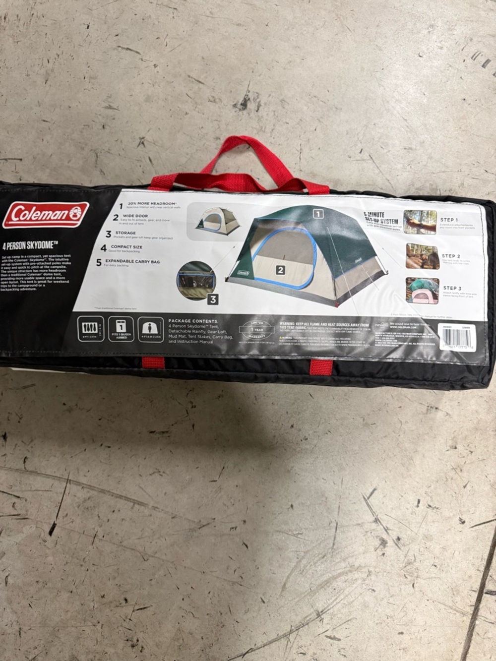 Coleman Tent Carry Bag with Red Handles and Black Exterior